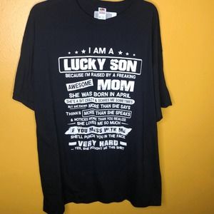 Lucky Son Mom Born In April Graphic Tee, 2XL